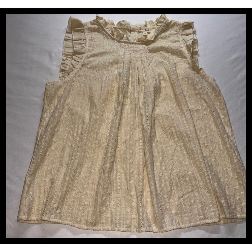 Hem & Thread Top Womens Large Cream Ruffle Eyelet‎ Sleeveless Boho